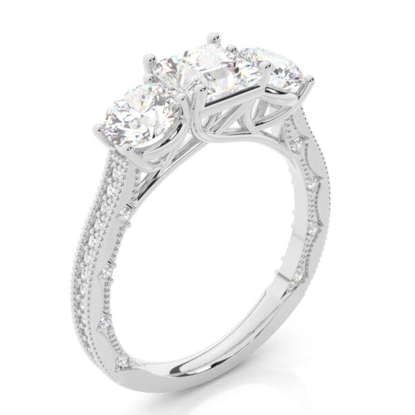 Luxury Three-Stone Diamond Engagement Ring – Vintage Elegance