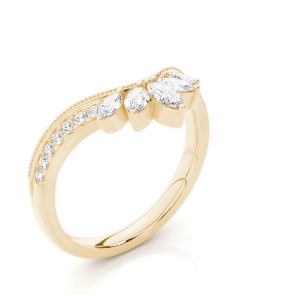Marquise and Round Cut Diamond Wave Ring in Gold – A Symbol of Grace and Brilliance - Image 3
