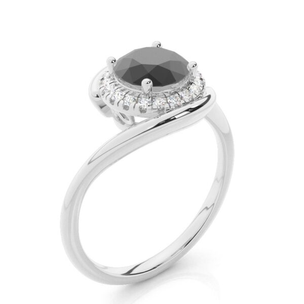 Elegant Black Diamond Halo Ring in 925 Sterling Silver