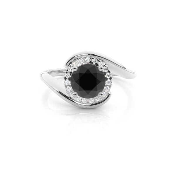 Elegant Black Diamond Halo Ring in 925 Sterling Silver - Image 3