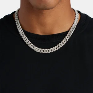 Iced-Out 14mm Cuban Link Chain – 925 Silver, Hip-Hop Diamond Necklace