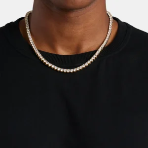 Iced Tennis Chain – 925 Silver with Gold Plating, Luxurious Hip-Hop Necklace