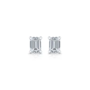 Elegant Emerald-Cut Diamond Stud Earrings in 925 Sterling Silver