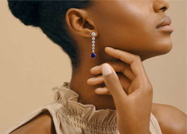 Elegant Blue Sapphire & Diamond Drop Earrings in Sterling Silver - Image 3