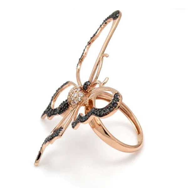 Round Cut Pave Set Black and White Diamond Butterfly Ring – Elegant and Unique - Image 2