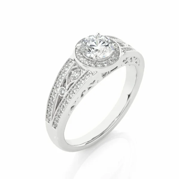 Round Cut Vintage Halo Diamond Ring in 925 Silver