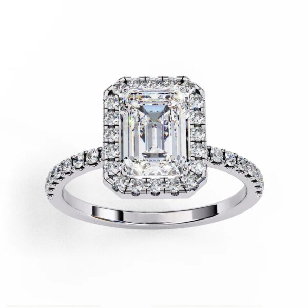 Emerald Cut Halo Moissanite Engagement Ring - Image 3