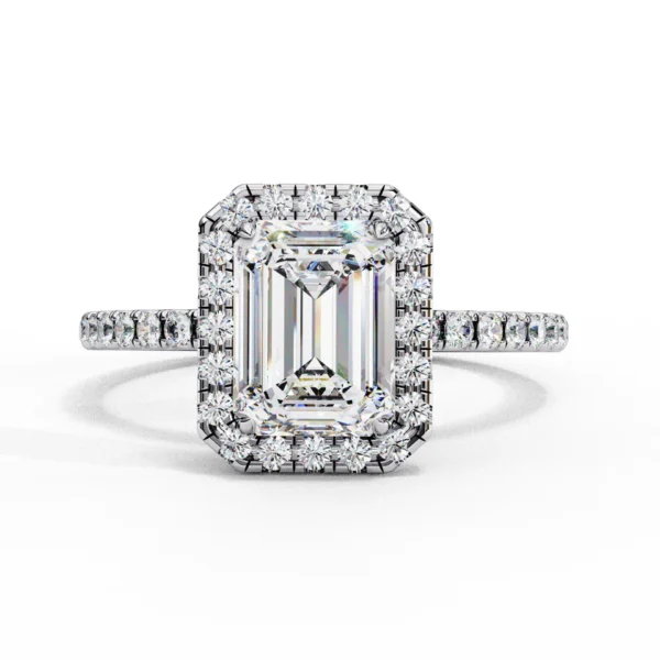 Emerald Cut Halo Moissanite Engagement Ring