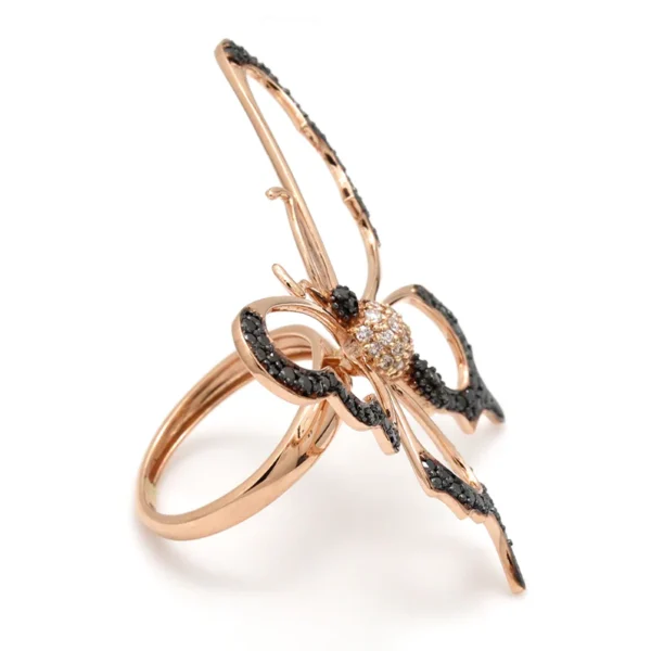 Round Cut Pave Set Black and White Diamond Butterfly Ring – Elegant and Unique - Image 3