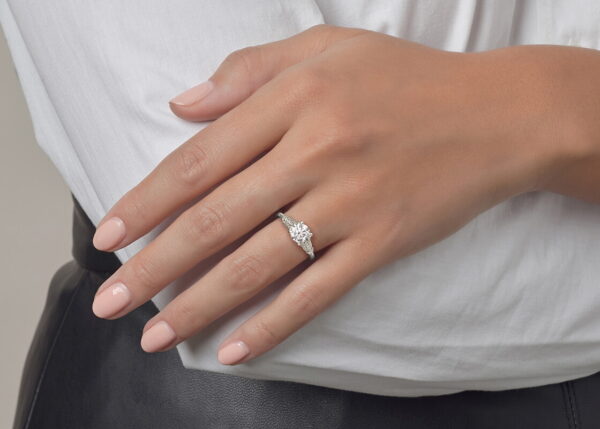 White Gold Vintage Thread Setting Engagement Ring - Image 2