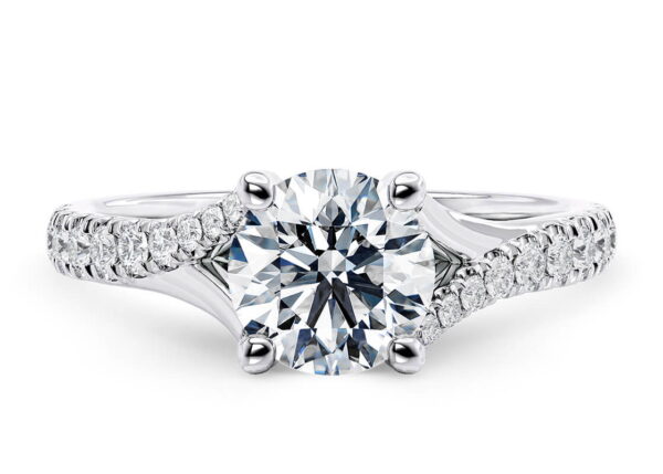 2.00 Ct Round Cut Diamond Pave Band Engagement Ring in White Gold