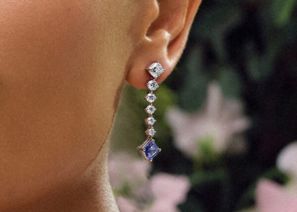 Elegant Blue Sapphire & Diamond Drop Earrings in Sterling Silver - Image 2