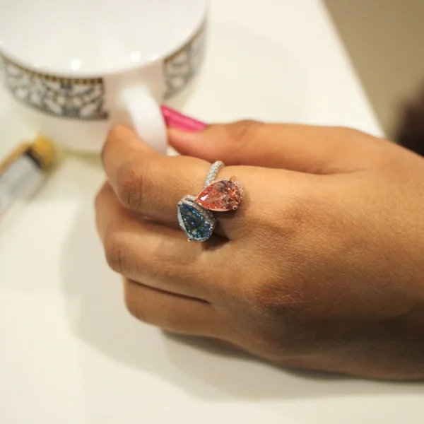 Modern Romance Pear Shape Halo Moissanite Ring | Elegant Diamond Look - Image 4