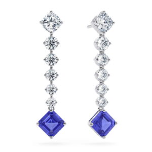 Elegant Blue Sapphire & Diamond Drop Earrings in Sterling Silver