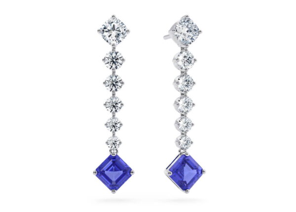 Elegant Blue Sapphire & Diamond Drop Earrings in Sterling Silver