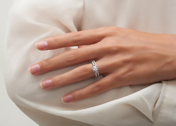2.00 Ct Round Cut Diamond Pave Band Engagement Ring in White Gold - Image 3