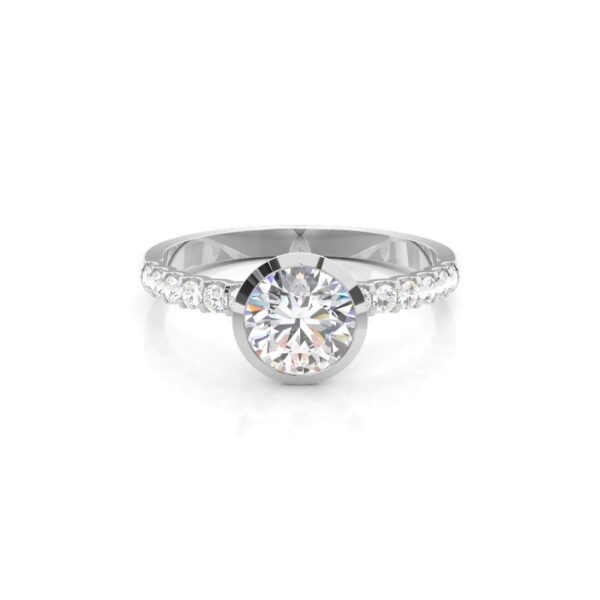 Classic Solitaire Engagement Ring with Pave-Set Band – Timeless Elegance - Image 3
