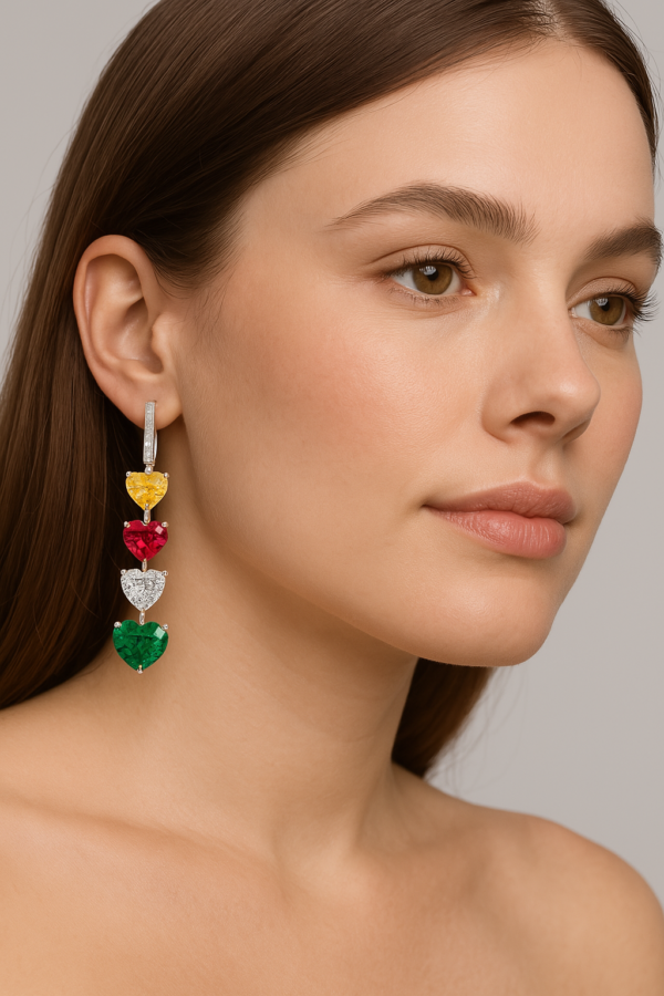 Elegant Multi Colored Gemstone Dangle Earrings in 925 Silver - Image 2