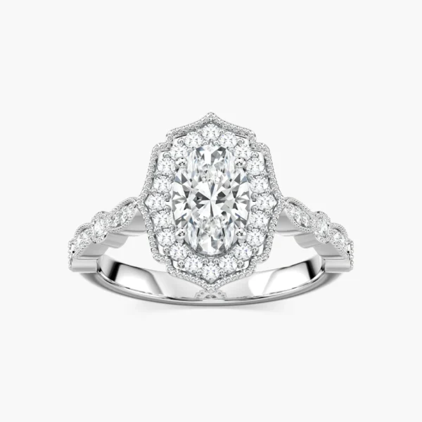Vintage-Inspired Oval-Cut Diamond Engagement Ring with Milgrain Halo