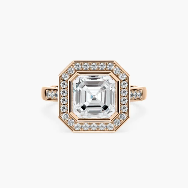 Asscher Cut Halo Moissanite Ring | 925 Silver Vintage Elegance - Image 2