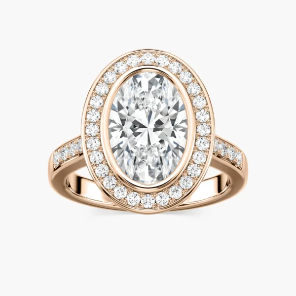 Oval Cut Halo Moissanite Ring in 925 Sterling Silver