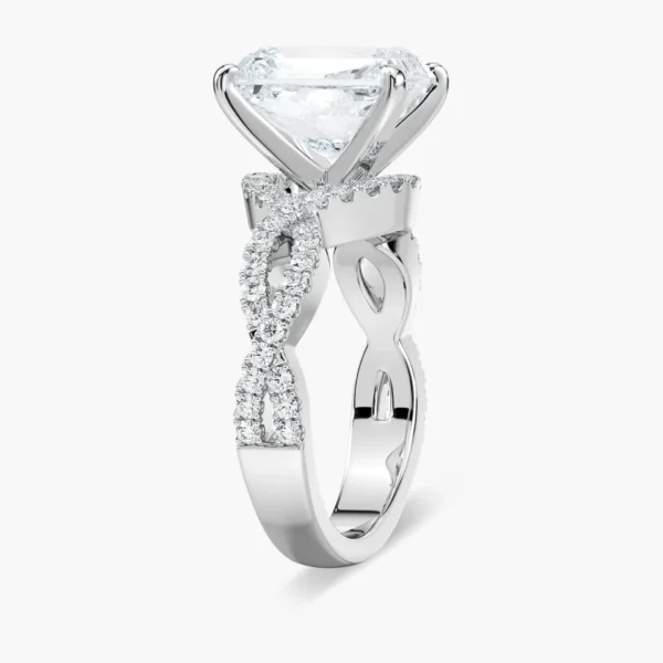 Elegant Silver Radiant-Cut Diamond Engagement Ring with Twisted Halo - Image 3