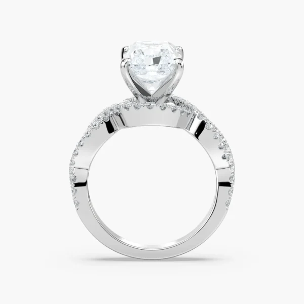 Elegant Silver Radiant-Cut Diamond Engagement Ring with Twisted Halo - Image 4