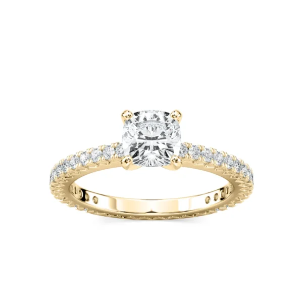 Elegant Solitaire Silver Engagement Ring with Pave Diamond Accents