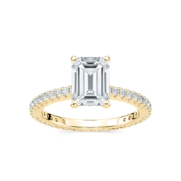 Elegant Emerald-Cut Solitaire Silver Engagement Ring with Pave Band