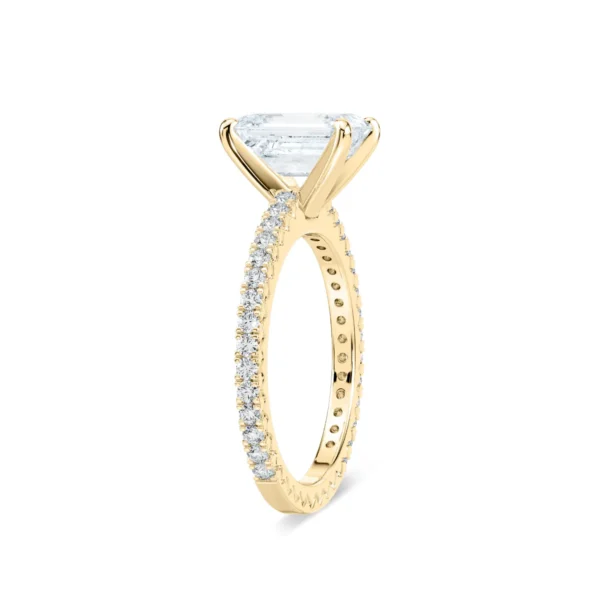 Elegant Emerald-Cut Solitaire Silver Engagement Ring with Pave Band - Image 2