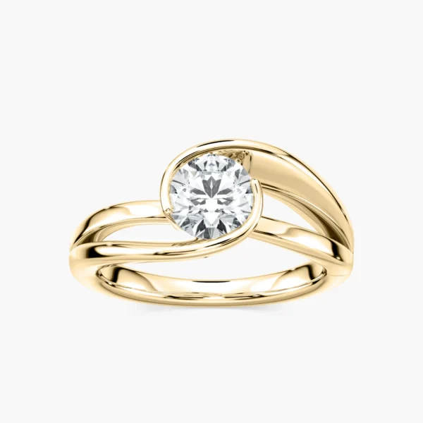 Elegant Modern Twist Solitaire Ring in 925 Sterling Silver with Gold Plating