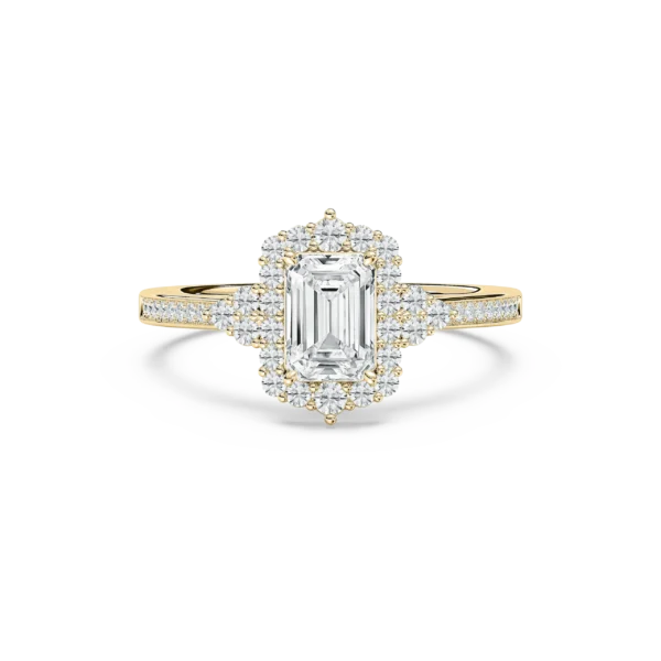 Emerald-Cut Silver Ring with Halo & Pave Diamonds - Image 4