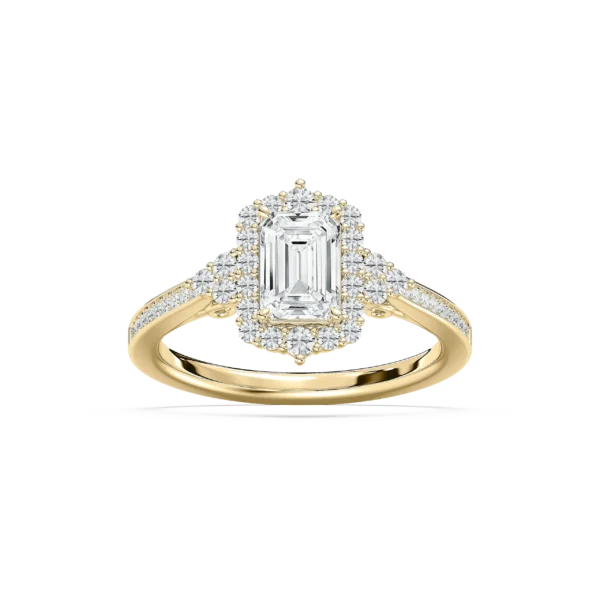Emerald-Cut Silver Ring with Halo & Pave Diamonds
