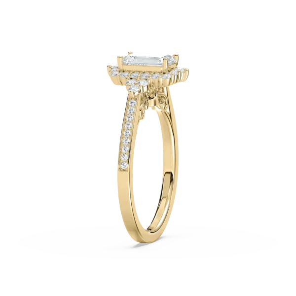 Emerald-Cut Silver Ring with Halo & Pave Diamonds - Image 2