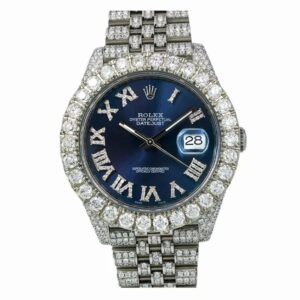 Rolex Oyster Perpetual | Blue Sunburst Dial with Diamond-Studded Bezel