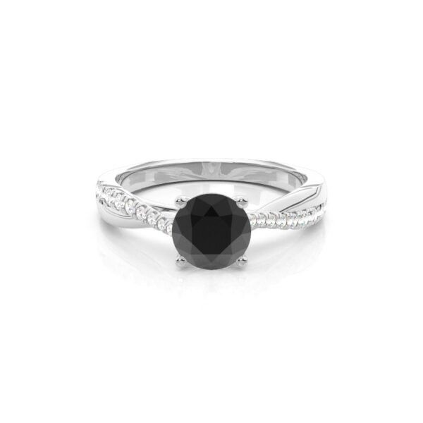 Elegant Black & White Diamond Solitaire Ring in 925 Sterling Silver - Image 4