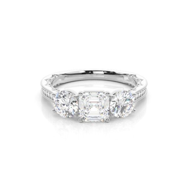 Luxury Three-Stone Diamond Engagement Ring – Vintage Elegance - Image 4