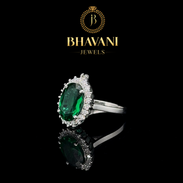 Timeless Elegance – Emerald Halo Diamond Ring in 925 Silver