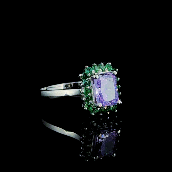 Amethyst & Emerald Halo Ring – 925 Sterling Silver - Image 2