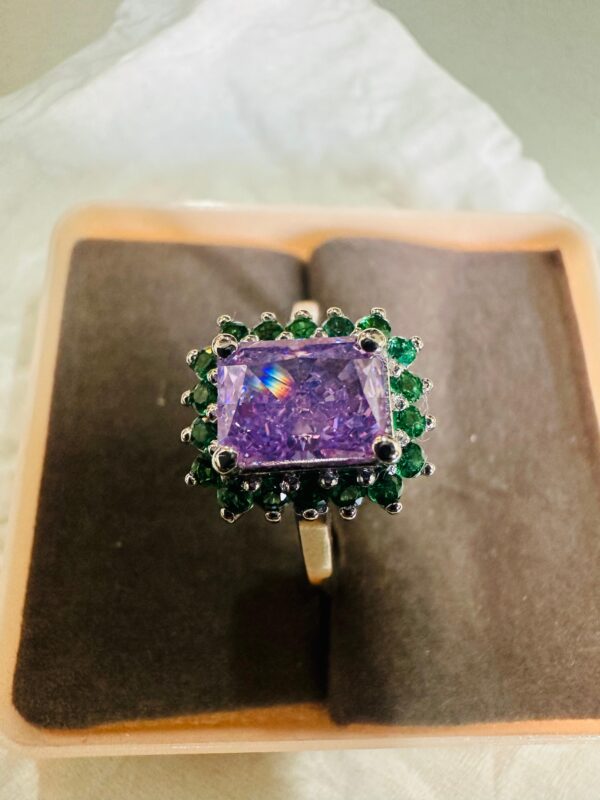 Amethyst & Emerald Halo Ring – 925 Sterling Silver - Image 6