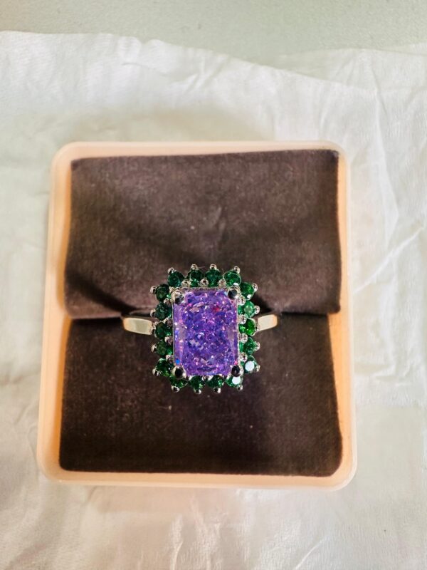 Amethyst & Emerald Halo Ring – 925 Sterling Silver - Image 4