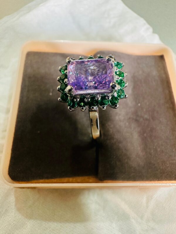Amethyst & Emerald Halo Ring – 925 Sterling Silver - Image 5