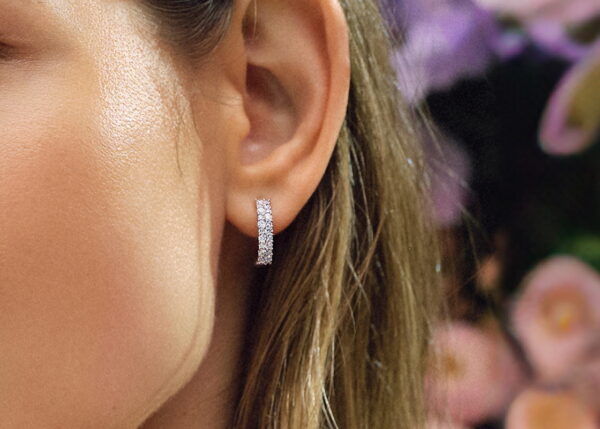 Luxury Double Row Moissanite Hoop Earrings in 925 Silver - Image 3