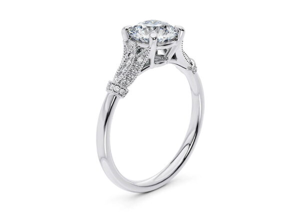 White Gold Vintage Thread Setting Engagement Ring - Image 3