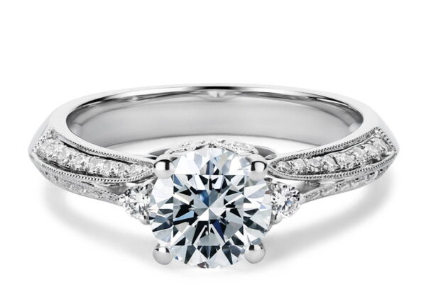 2.50 Ct Round Cut Diamond Engagement Ring with Pave Set Side Stones in White Gold