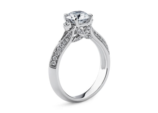 2.50 Ct Round Cut Diamond Engagement Ring with Pave Set Side Stones in White Gold - Image 3