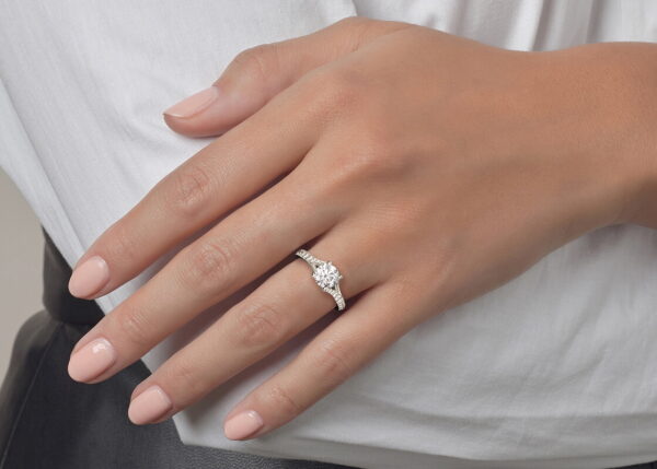 2.00 Ct Round Cut Diamond Pave Band Engagement Ring in White Gold - Image 7