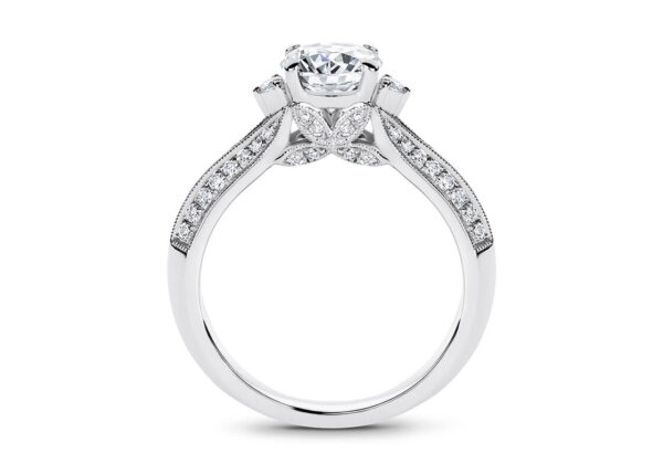 2.50 Ct Round Cut Diamond Engagement Ring with Pave Set Side Stones in White Gold - Image 4