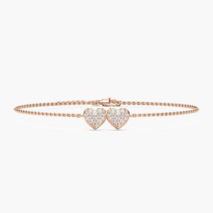 Double Heart Moissanite Bracelet in 925 Sterling Silver with Rose Gold Finish – A Symbol of Love