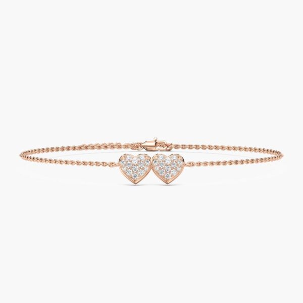 Double Heart Moissanite Bracelet in 925 Sterling Silver with Rose Gold Finish – A Symbol of Love